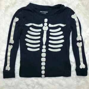 Joe Fresh Skeleton Pajama Shirt Glow In The  Dark Blue & White Size 4T